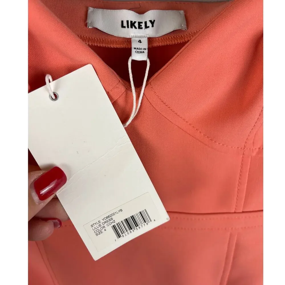 LIKELY Lillie Mini Dress Stretchy Spaghetti‎ Straps in Coral Size 4 - Picture 6 of 9